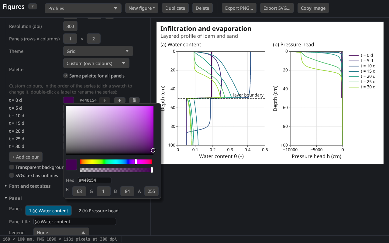 The custom palette with the colour picker of the first colour.