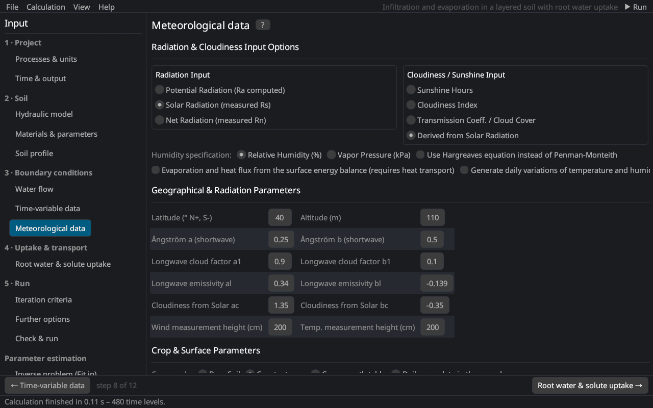 The page Meteorological data.
