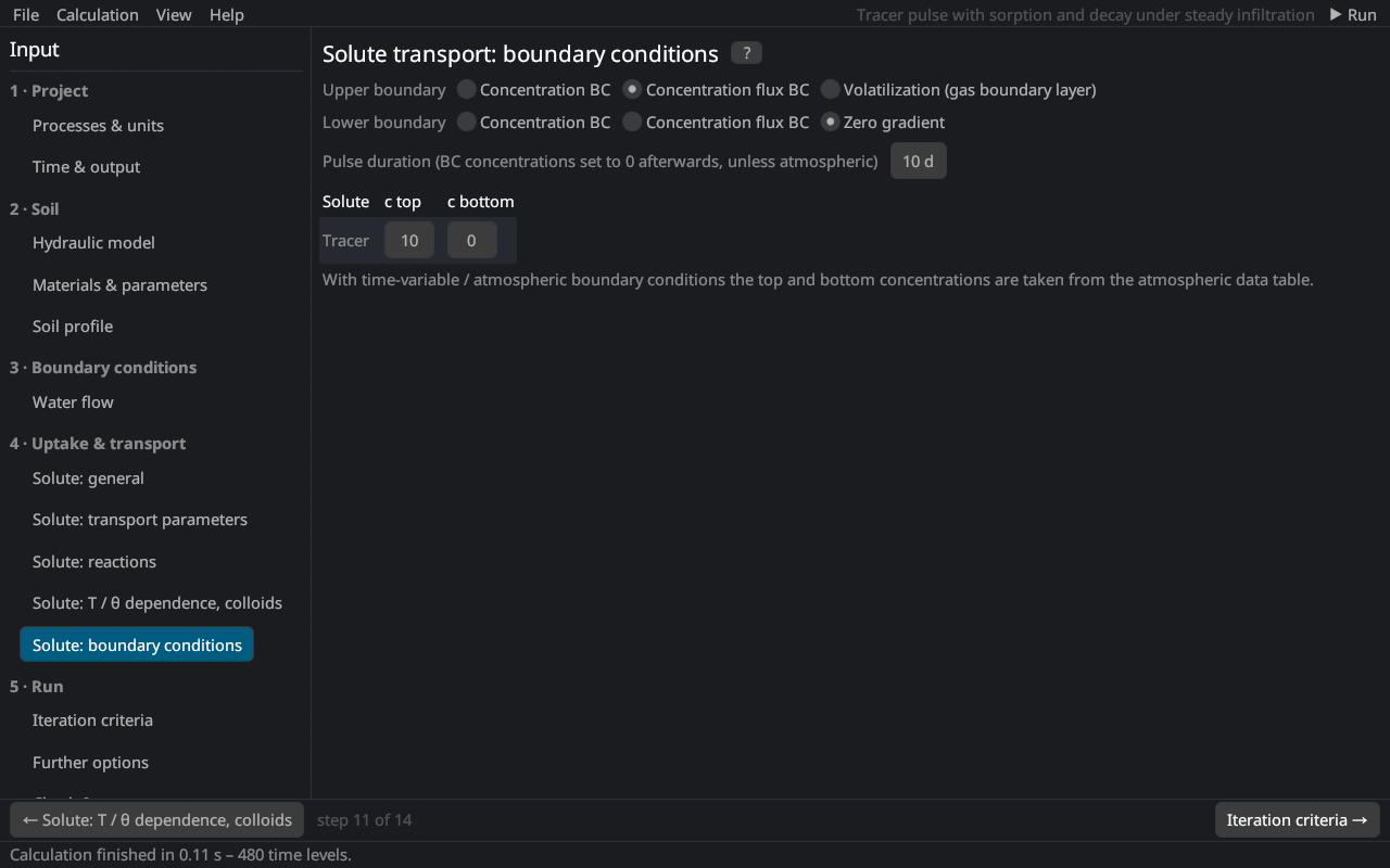 The page Solute transport: boundary conditions.