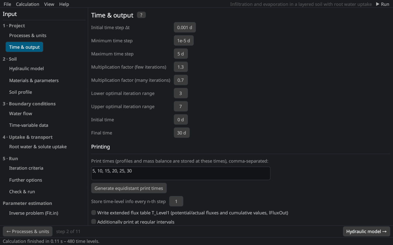 The page Time & output.