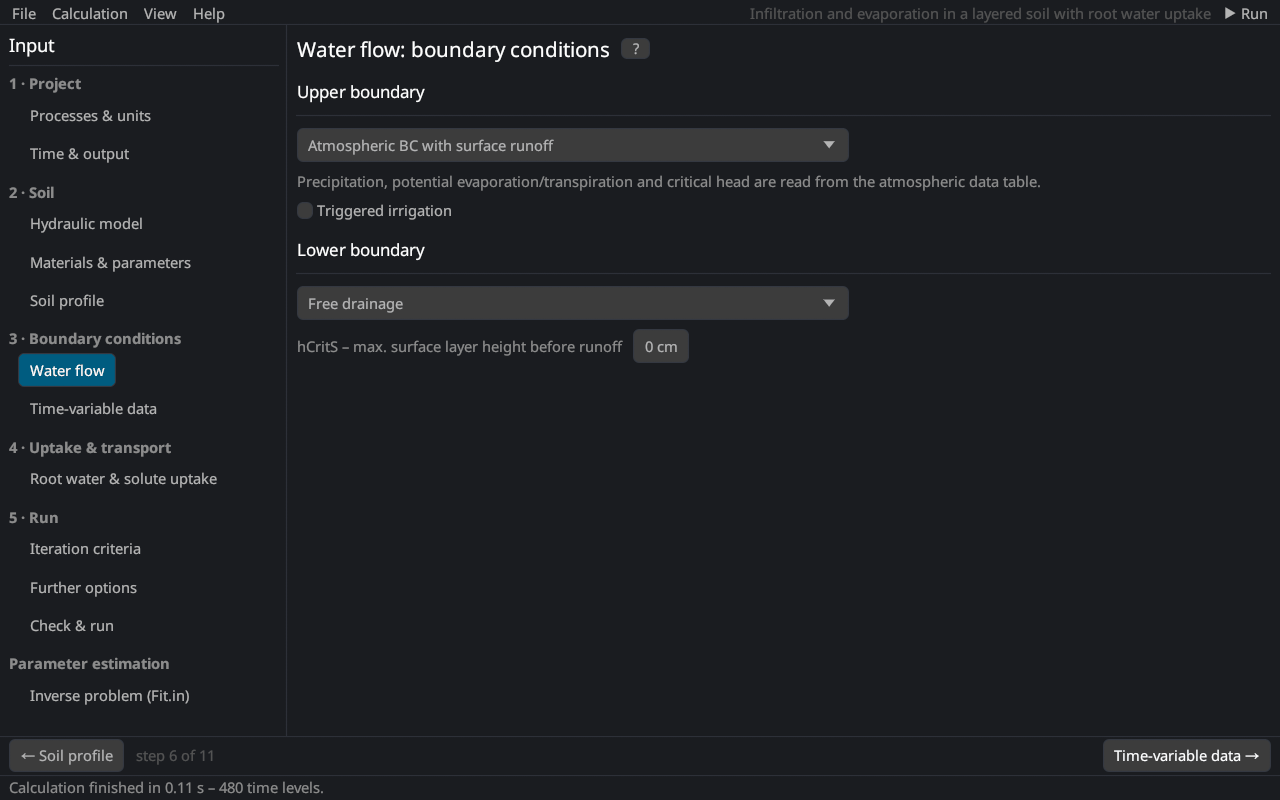 The page Water flow boundary conditions.